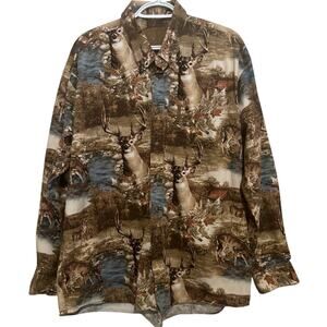 North River Mens All Over Deer Print Long Sleeve Heavy Button Down Shirt Size XL